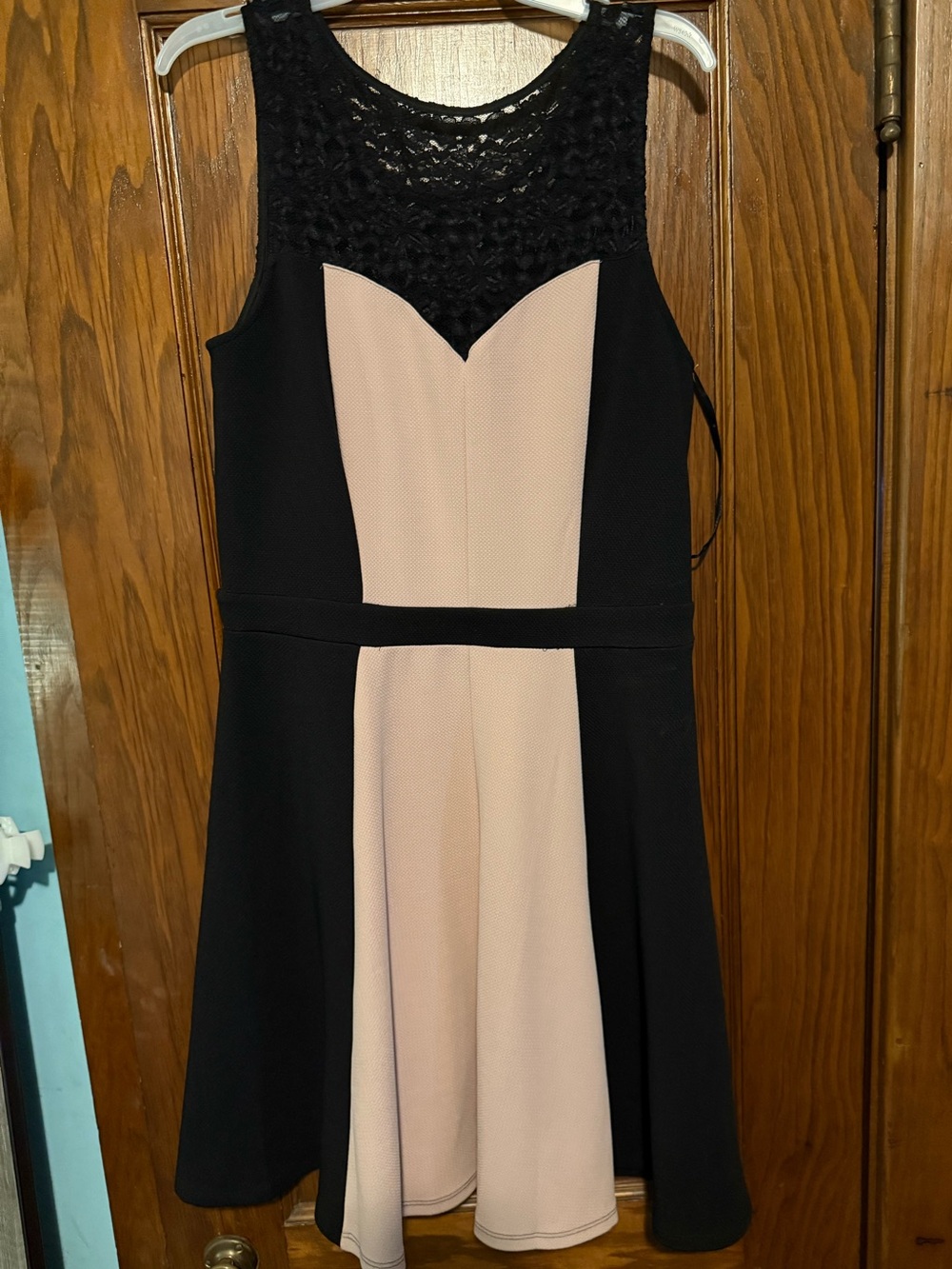Enfocus Studio Black and Blush Lace-Top Fit & Flare Dress